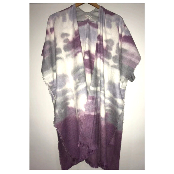 Free People Tie Dye Kimono Wrap sweater Purple Grey One size Boho shawl poncho - Picture 1 of 10